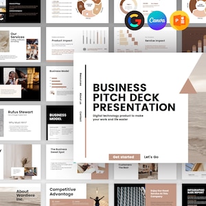 Business Pitch Deck Template, Business Plan Template, Editable Pitch Deck, Online Pitch Deck, Modern Pitch Deck, Clean Pitch Deck Canva PPT