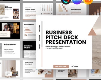 Business Pitch Deck Template, Business Plan Template, Editable Pitch Deck, Online Pitch Deck, Modern Pitch Deck, Clean Pitch Deck Canva PPT