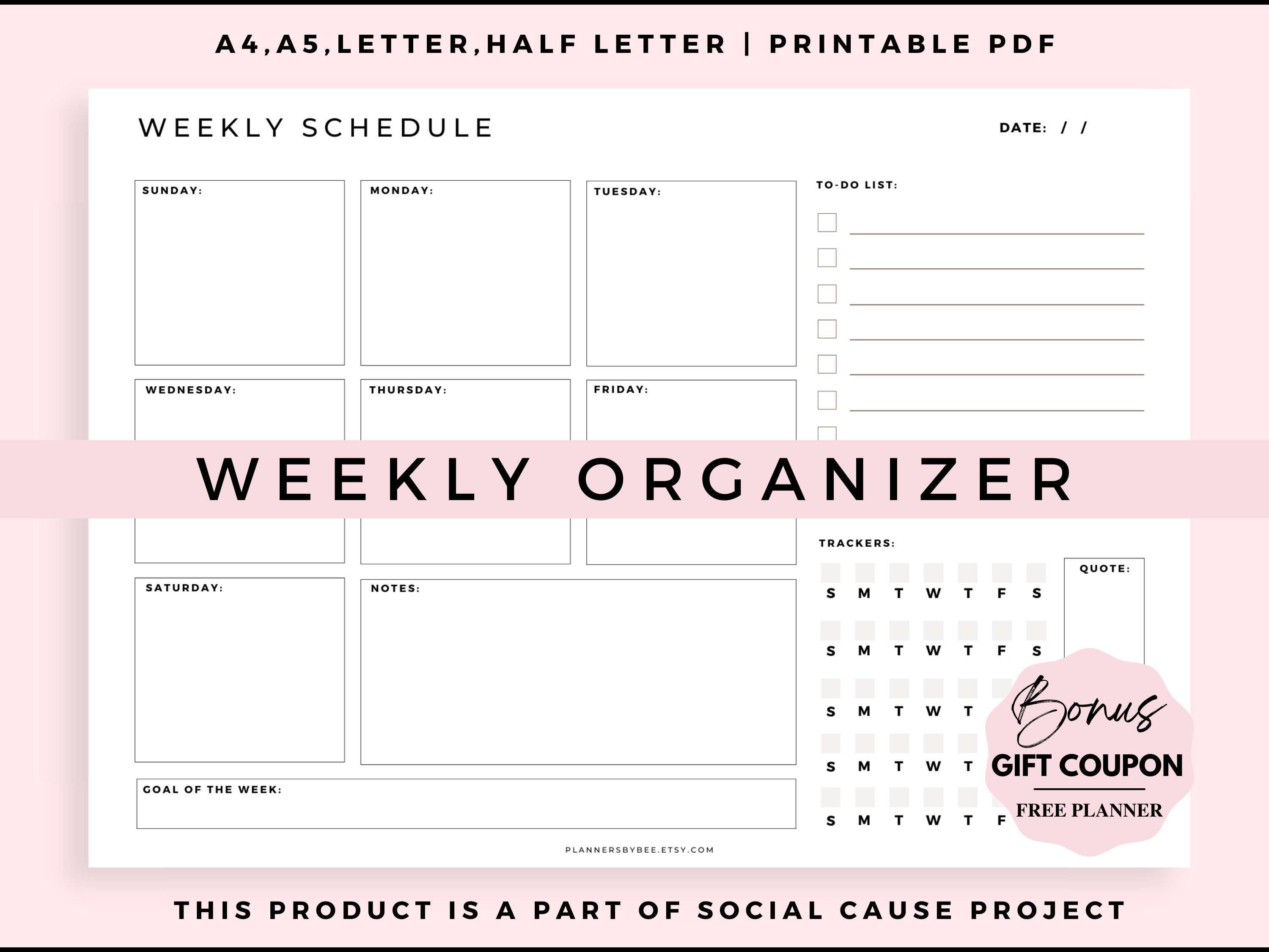 Lined Style Weekly Planner Template Template - Printable PDF