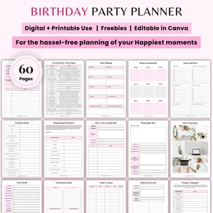Birthday Party Planner, Bday Printable Planner, Event Planner Digital Event Planning Template Birthday Planner Party checklist Party journal