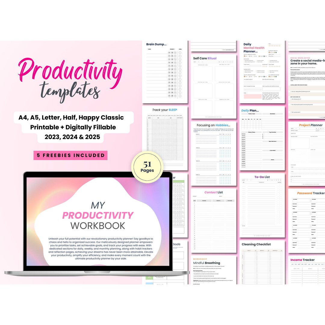 Productivity Planner, Daily Planner Printable, Goal Planner, Project