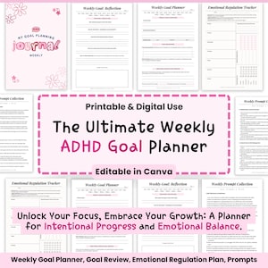 ADHD Goal Planner 2025, Goal Review Goal tracker, Weekly Life Goals, Goal setting, week Goals journal, Goal setting prompts, adhd goal plan