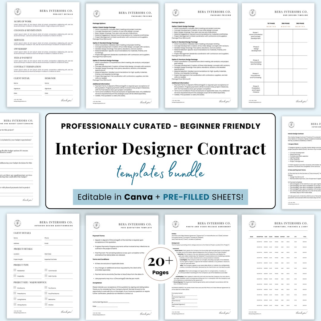 Editable Interior Design Contract Template, Designer Services Proposal ...