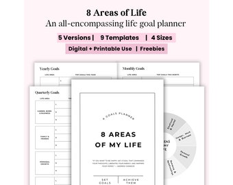 8 Areas of Life Planner, Life Goals Setting, Productivity, Personal Development, Fitness Wellness Goals, Career Work Goals, Personal Vision