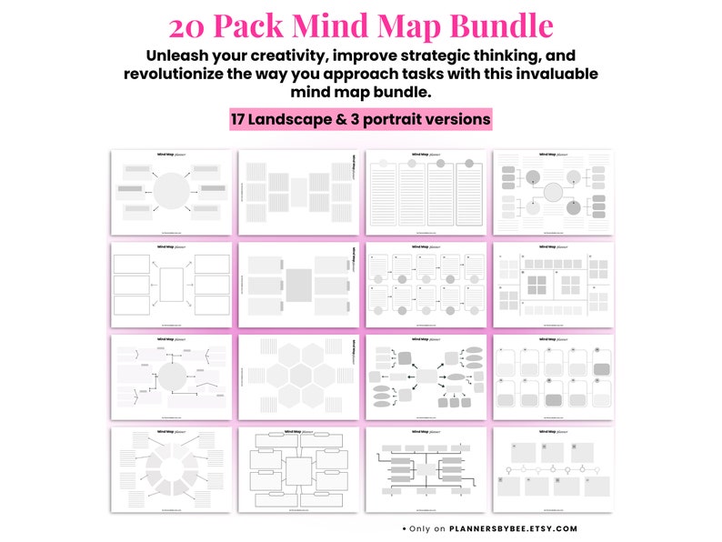 Unlock Your Creativity and Boost Productivity with Our Ultimate Mind Map Planner Bundle! Organize your ideas, and enhance your strategic thinking with this comprehensive set. Our mind map planner bundle is designed to elevate your productivity.