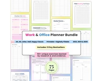 Office Work Planner and Organizer, Work To Do Checklist, Custom Employee Planner, Printable Schedule and Editable Business Meetings Tracker