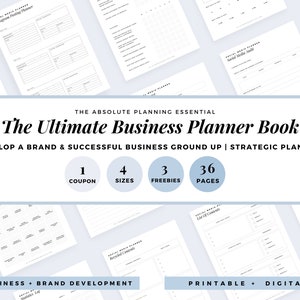 Business Plan Template, Editable Small Business Planner, Canva Workbook Templates, Professional Blue Business Brochure for Entrepreneurs