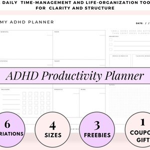 ADHD Daily Productivity Printable ADHD Planner Digital ADHD Journal Adult Daily Productivity Organization Adults & Students Adhd Pdf