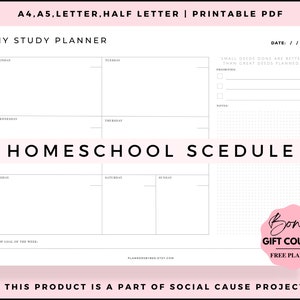 Weekly School & Homeschool Planner PDF, Study Planner, Weekly Student Planner Printable, College Planner, Study Organizer, Academic Planner