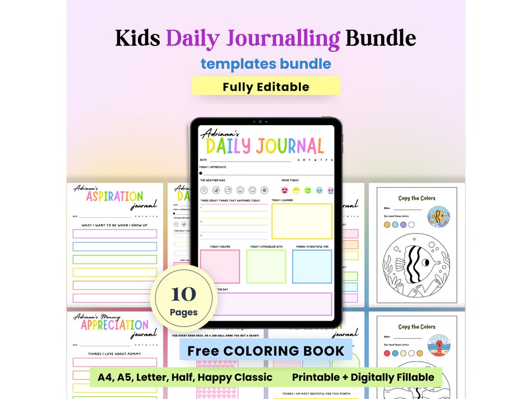 Kids Daily Journal, Printable Kids Journal, Kids Self Development ...