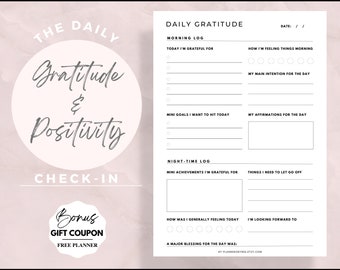 Daily Gratitude Journal Template, Daily Reflection, Self Care, Manifesting, Self Discovery Planner Inserts, Daily Gratitude Journal, Mindful