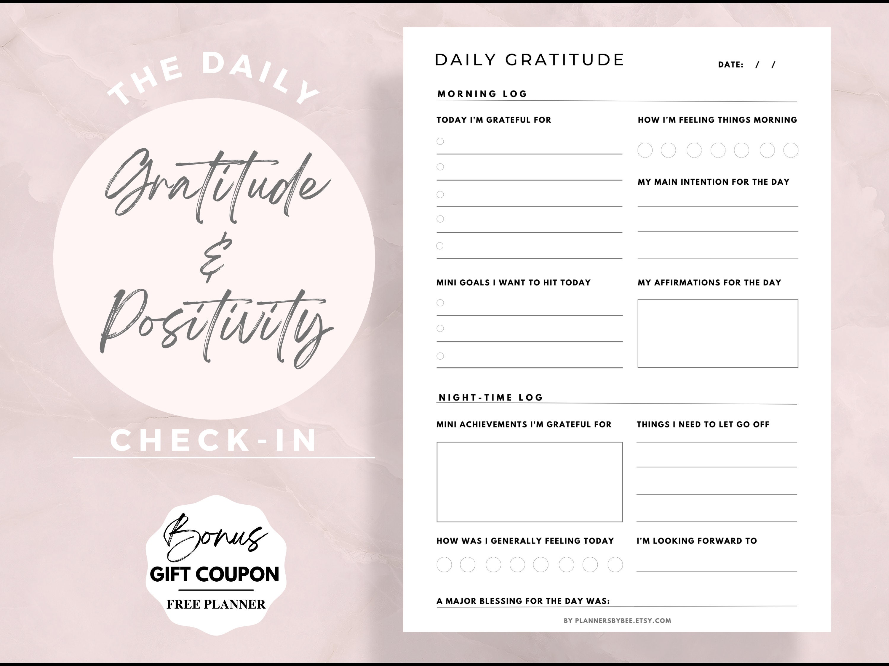 Daily Gratitude Journal Template, Daily Reflection, Self Care, Manifesting,  Self Discovery Planner Inserts, Daily Gratitude Journal, Mindful -   France