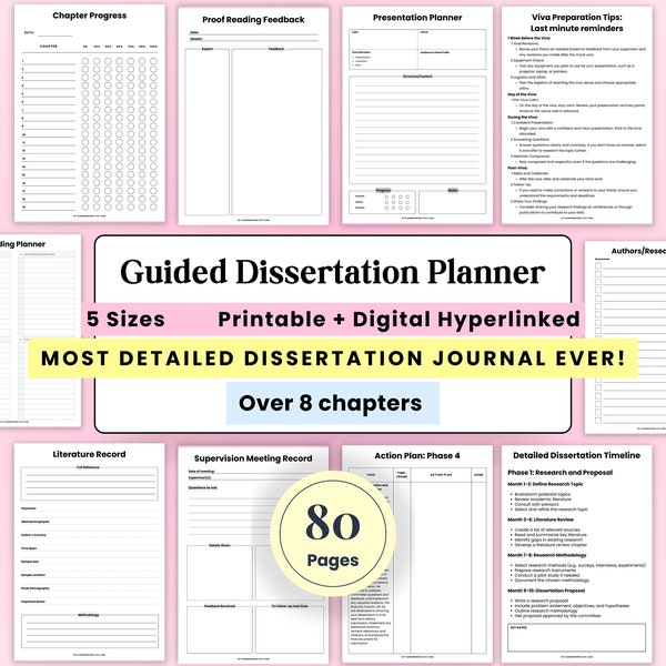 Dissertation Planner, 2024 Thesis Dissertation Journal, Final Year Undergraduate Masters PhD Planner, Supervisor Meetings, Research project