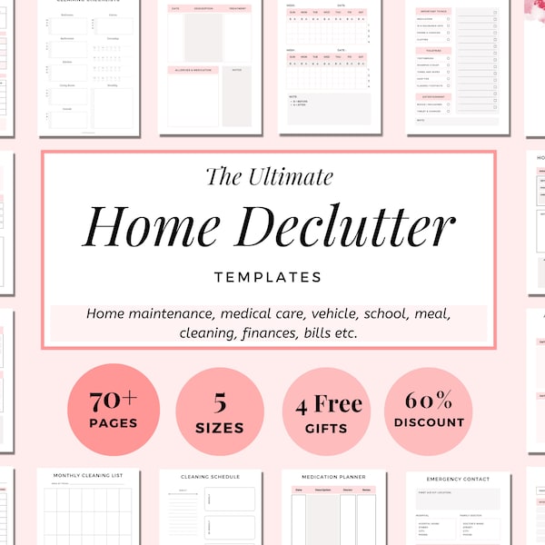 2024 Home Planner Decluttering Printable Home Organizing Cleaning Checklist Household Home Management Classic Happy PDF Inserts A4 A5 Letter