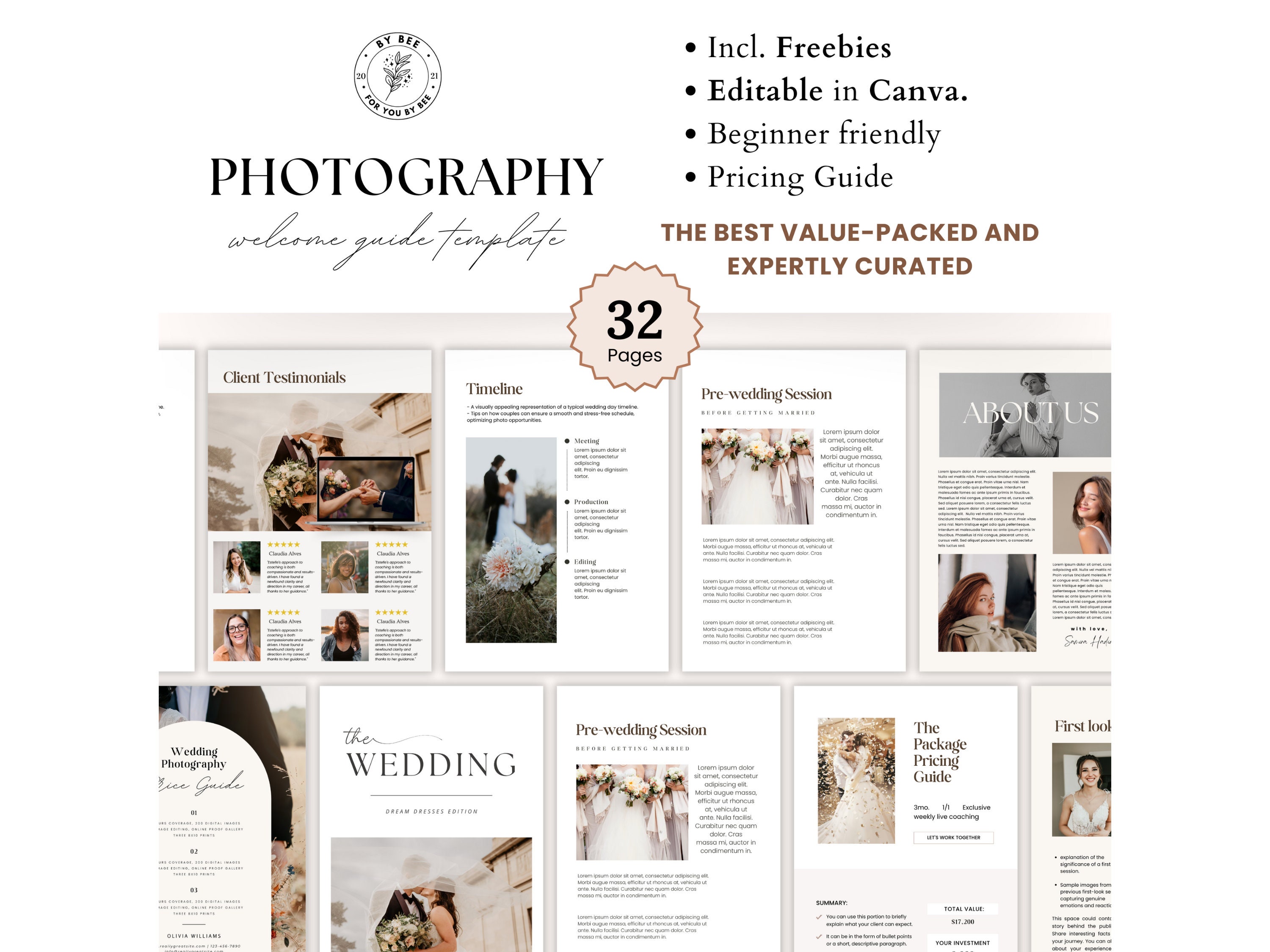 Wedding Photography Welcome Guide: Canva Template (30+ Pages) (Digital Download)