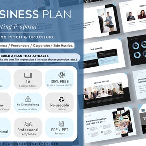 Small Business Plan Template Printable, Online Business Plan, Editable Business Plan, Modern Minimal Business Plan, Business Plan Pitch Deck