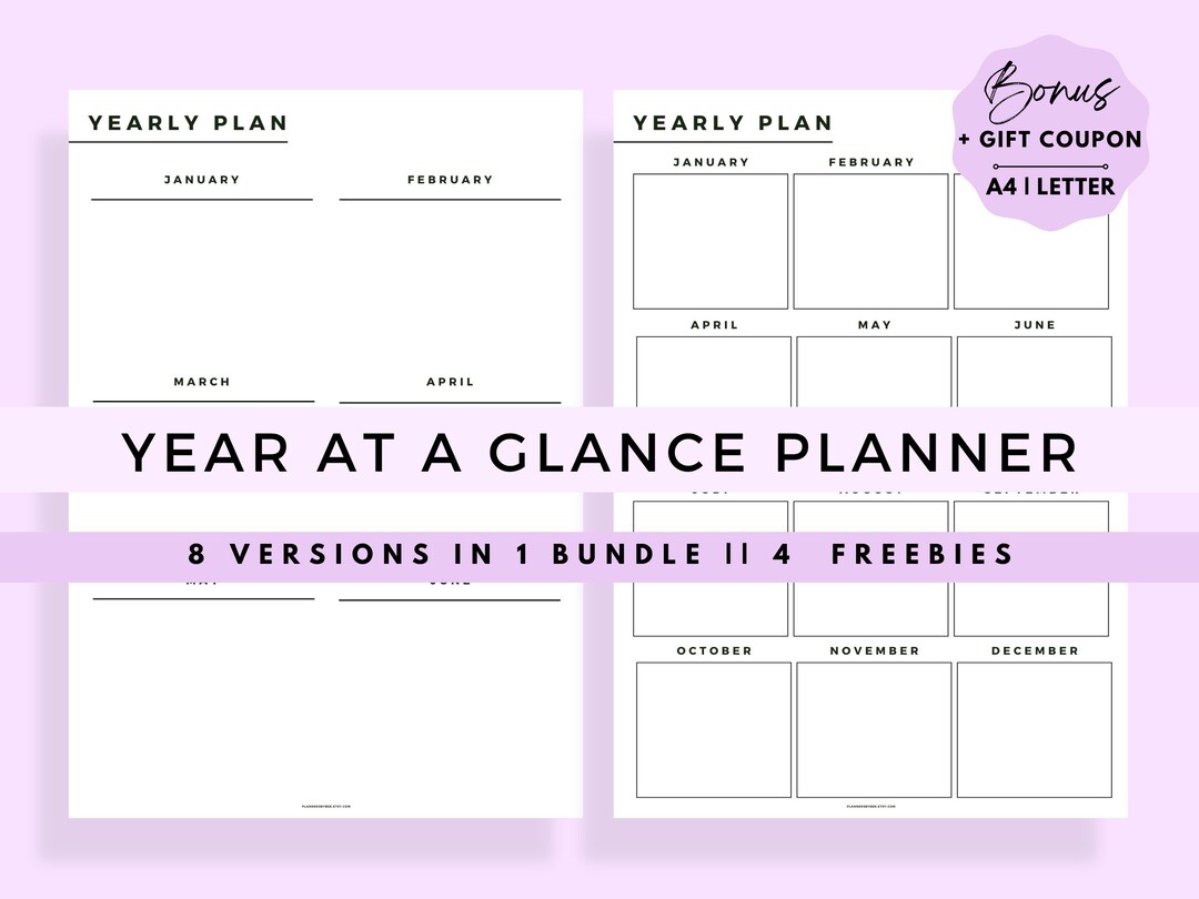 2024 Printable Yearly Planner, Year at a Glance, Two Page Yearly ...