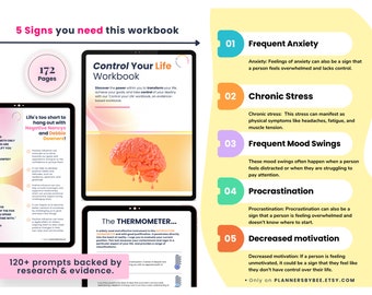 Therapy Worksheet, Cognitive Exercises, Stress Management, Anxiety Control Journal, Adult ADHD Workbook, Control Your Life, Daily Wellness
