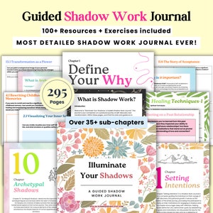 Shadow Work Journal, 295+ Shadow Work Journal Prompts, Guided Book of shadows, Inner child, Anxiety, Grimoire, Mindfulness, Mental Health