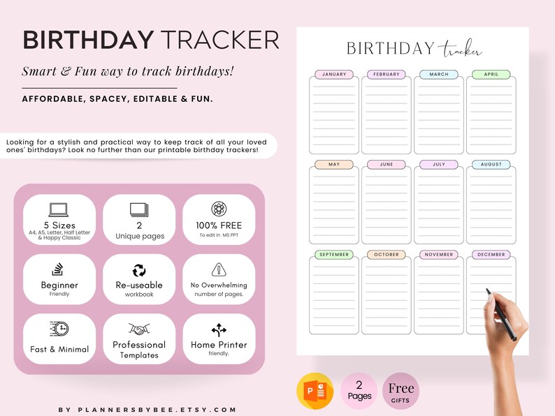Birthday Tracker Printable Template Editable Birthday - Etsy