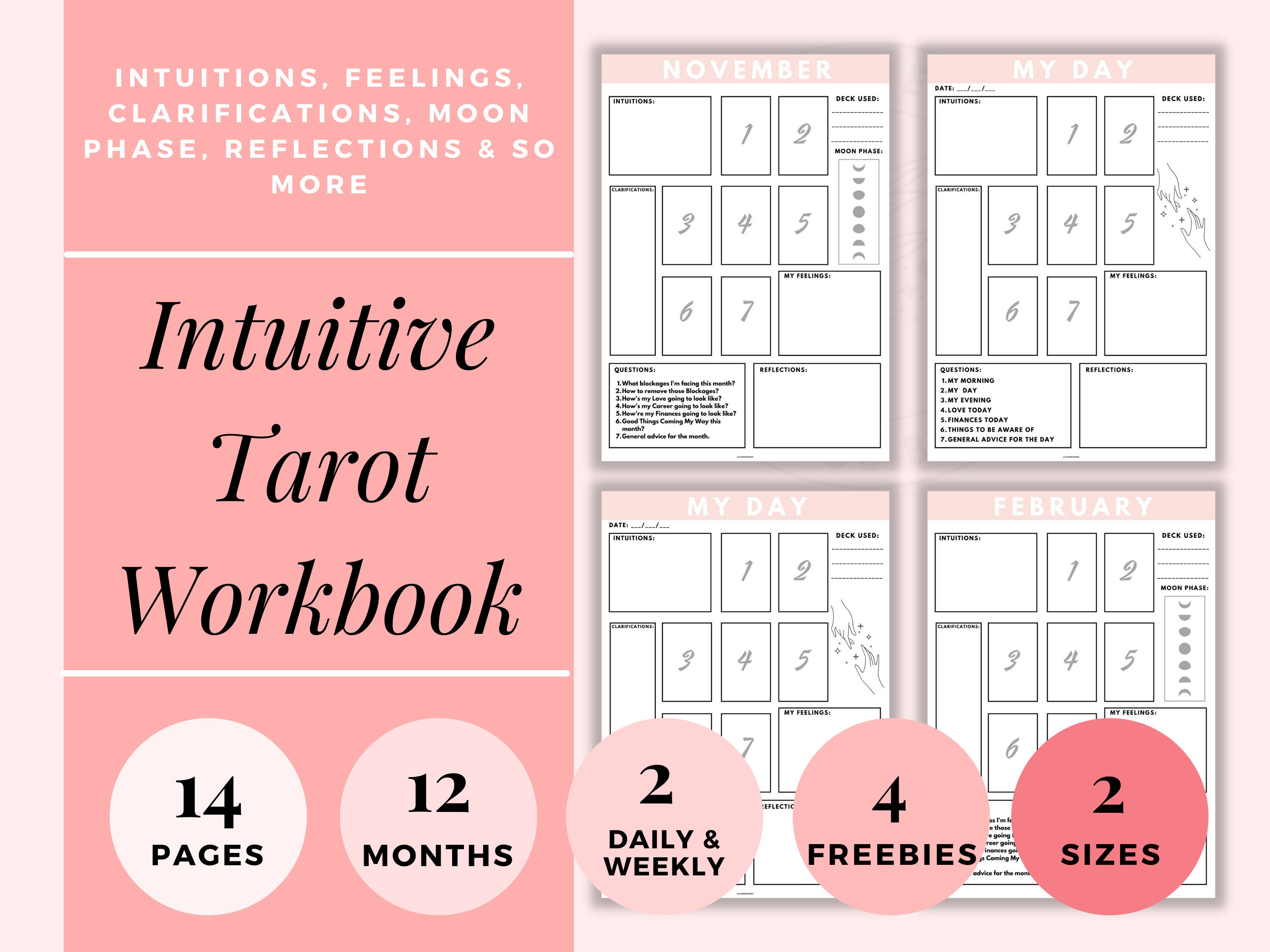 Moon & Sun Tarot Reflections Journal Printable | In-Depth Daily Card  Readings & Spreads Workbook – 135 Pages