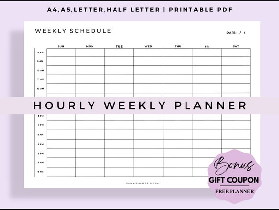 Hourly Weekly Planner Printable Graphic by JustBeYourSelf