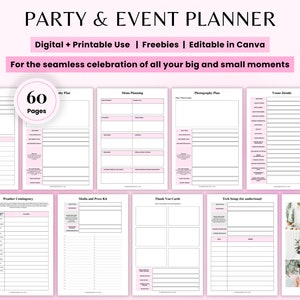 Party Planner Printable Planner Event Planner Event Planning Template Birthday Planner Party checklist Party planning Anniversary Bachelors