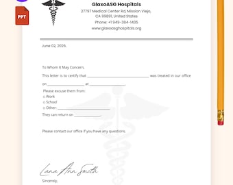 Nota de excusa médica, nota de trabajo firmada por el médico, carta de ausencia escolar editable del médico, plantilla de excusa médica para el trabajo, nota de trabajo firmada por el médico