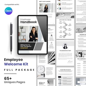 Employee Onboarding Handbook Template: New Hire Welcome Packet (Canva Editable, Digital Download)