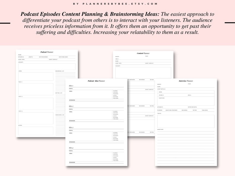 Podcast Planner Worksheet, Podcast Tracker, Podcaster Podcast Plan PDF, Podcast Checklist, Episode Podcast Kit, Interview Planning Template