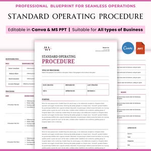 SOP Standard Operating Procedure Template, Project Details, Business Procedure Document, Work Instruction, Employee Operations Policy, HR