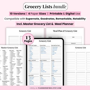 Grocery List Simple price checklist, Low carb food shopping lists, Master grocery maker meal plan, weekly healthy digital printable template