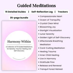 Meditation Journal, Guided Meditation Prompts, Digital Meditation Tracker for Trauma Healing, Emotional Release, Mindfulness Meditation Book