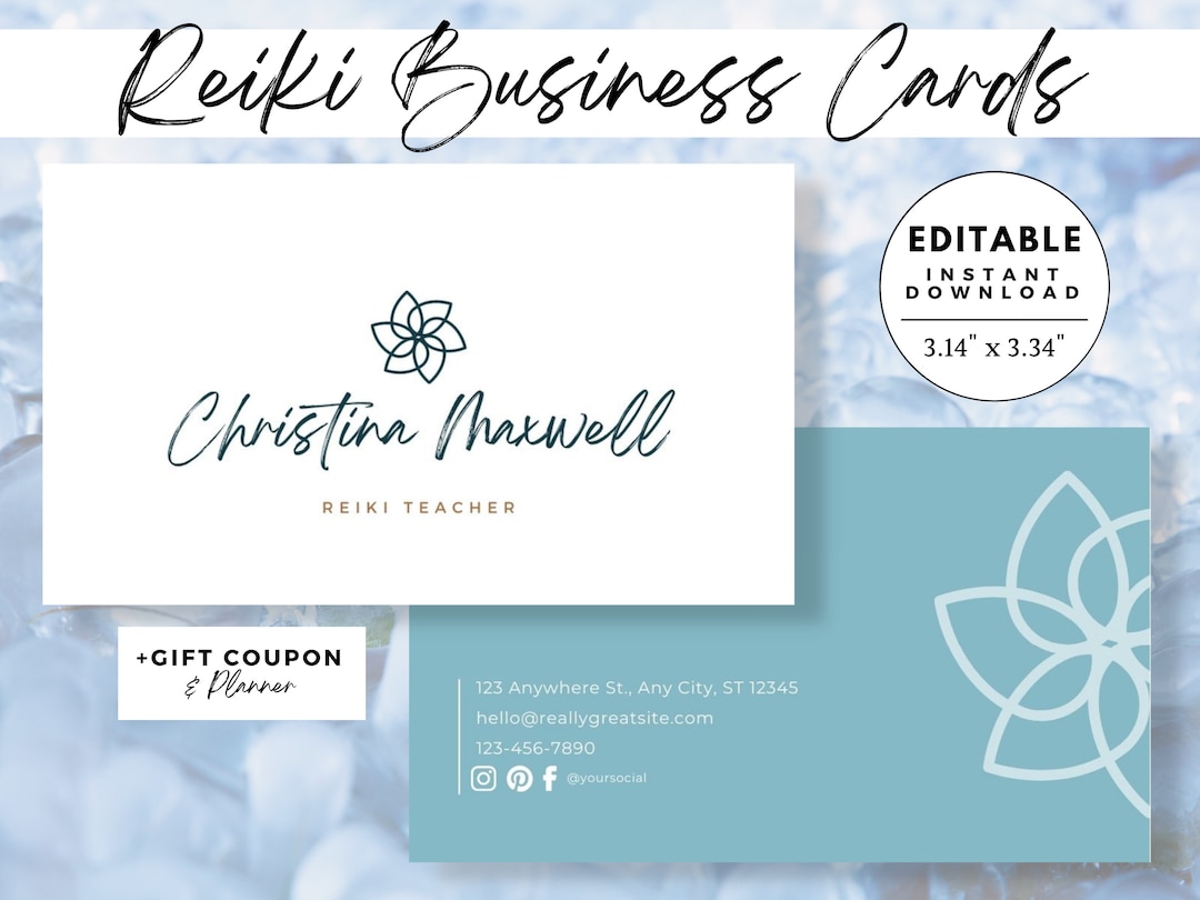 Reiki Business Card Template, Reiki Practitioner Business Cards, Reiki