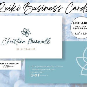 Reiki Visitenkarte Vorlage, Reiki Praktiker Visitenkarten, Reiki Meister Bearbeitbares Visitenkarten Design, druckbare Reiki Visitenkarten