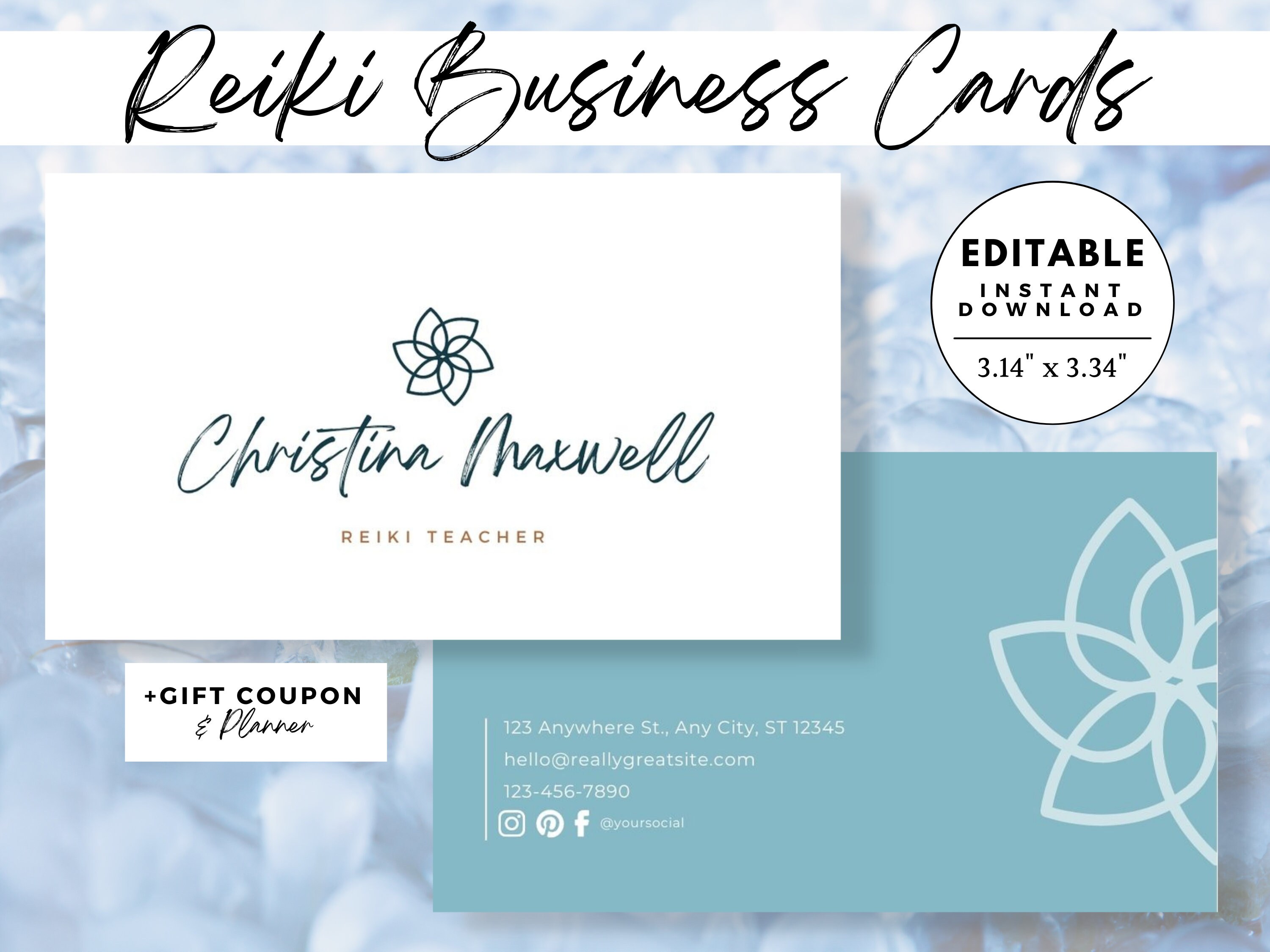 Reiki Business Card Template Reiki Practitioner Business Etsy