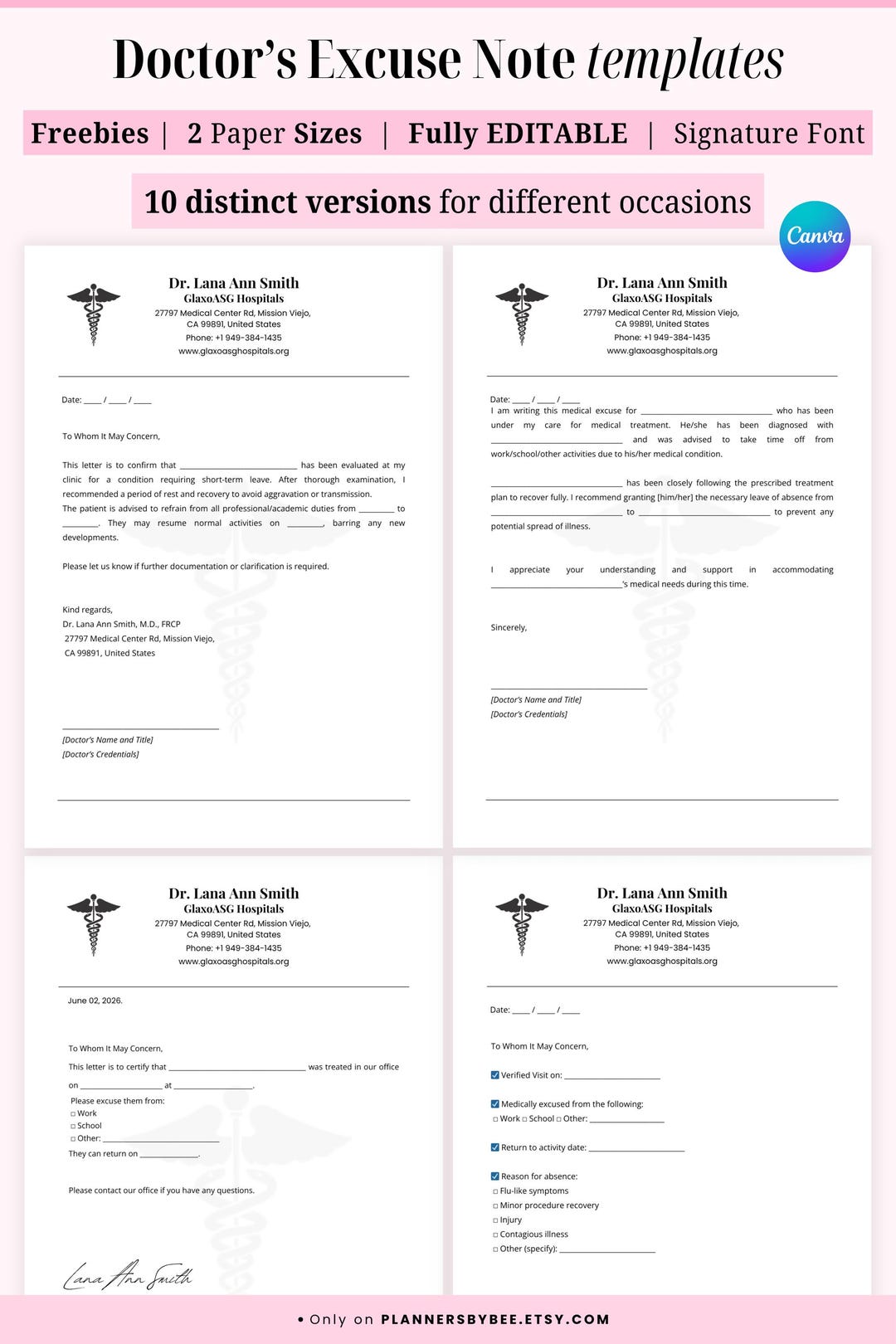Doctor’s Excuse Note, Printable & Editable Medical Absence Template ...