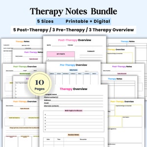 Therapy Notes, Therapy Session Log, Pre and Post Therapy Session Notes, Therapy Tools, Therapy Overview, Therapist Sheets, Therapy Progress