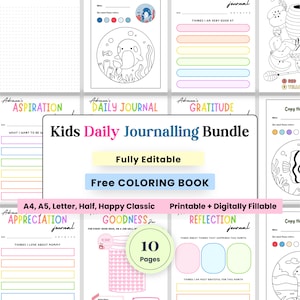 Kids Daily Journal, Printable Kids Journal, DIY Journal Pages, Workbook Children For Reflection & Gratitude Appreciation, Coloring Page free