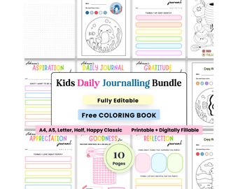 Kids Daily Journal, Printable Kids Journal, DIY Journal Pages, Workbook Children For Reflection & Gratitude Appreciation, Coloring Page free