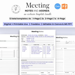 Editable Meeting Notes Template: Digital Planner (Printable)
