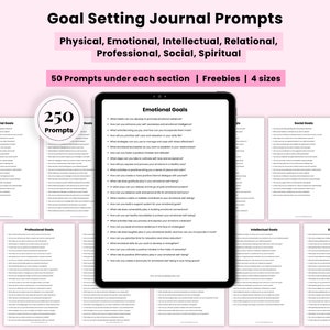 Goal Setting Prompts, Goal setting guide, Smart Goal planner, Goal Setting Journal Writing Prompts, 250 Goal Productivity prompts, Goal idea