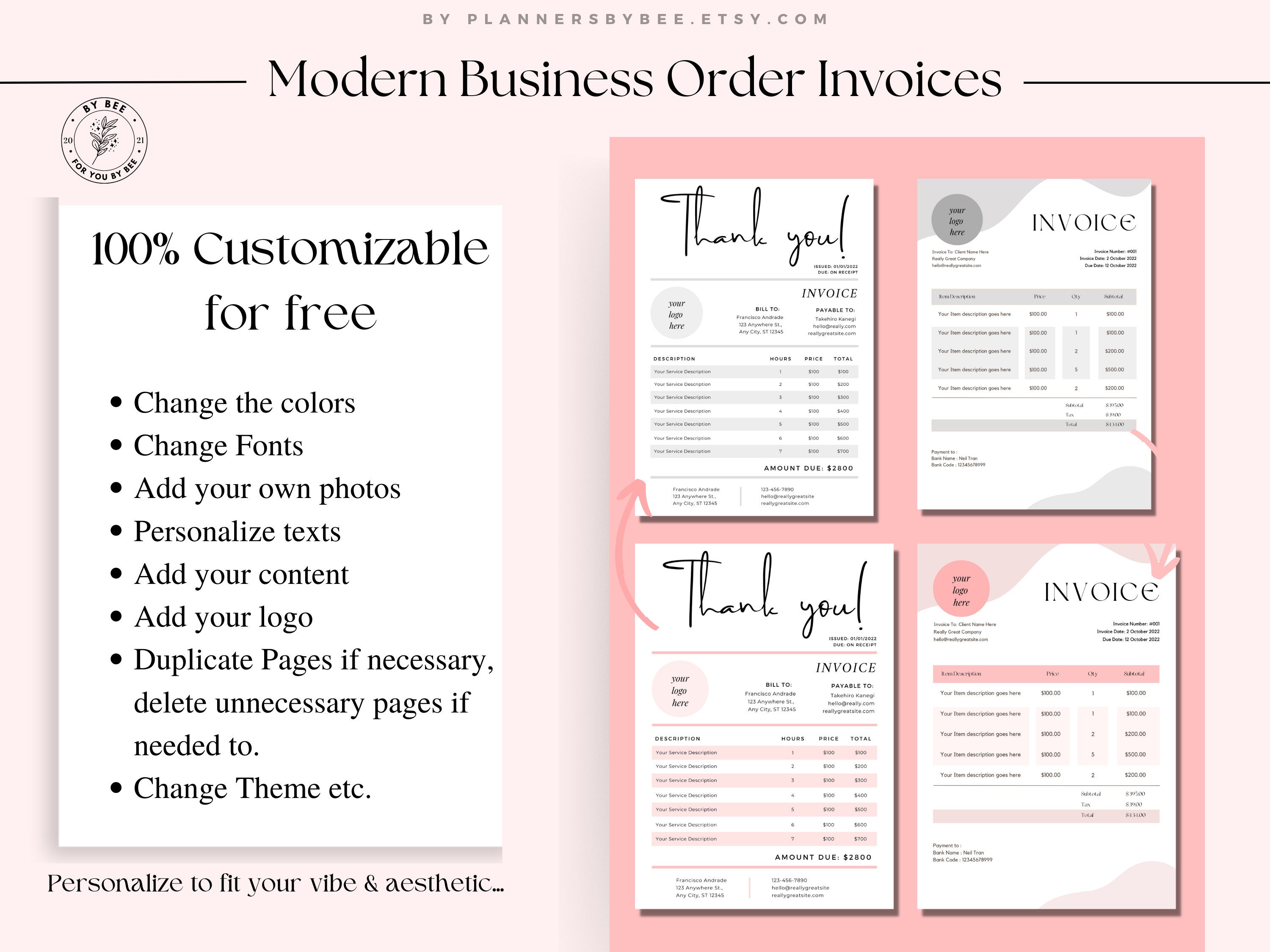 Pink Order Form Template Order Invoice Canva Small Business - Etsy