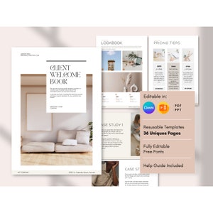 Client Onboarding Template, Client Welcome Packet Template, Editable Virtual Assistant Welcome Packet, New Client Service Guide, Canva Book