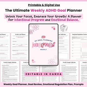 ADHD Goal Planner 2025, Goal Review Goal tracker, Weekly Life Goals, Goal setting, week Goals journal, Goal setting prompts, adhd goal plan