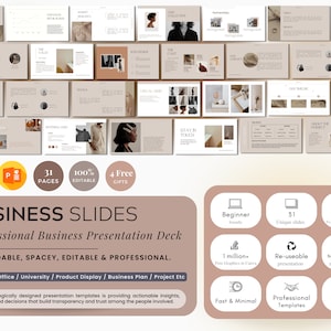 Minimal Modern Powerpoint, Powerpoint Templates, Business Slides Template, Professional PPT Deck, Canva Creator Aesthetic Powerpoint Slides