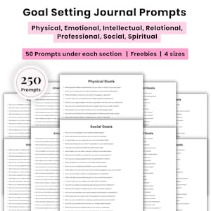 Goal Setting Prompts Journal, Goal setting planner, Smart Goal planner, Goal Setting Journal Writing Prompts, 250 Goal Productivity prompts