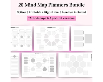 Printable Blank Mind Map Planner, Mind Map template, Study Guide Template, Brain Dump, Brainstorming, Idea Map, Concept Note Taking Diagram