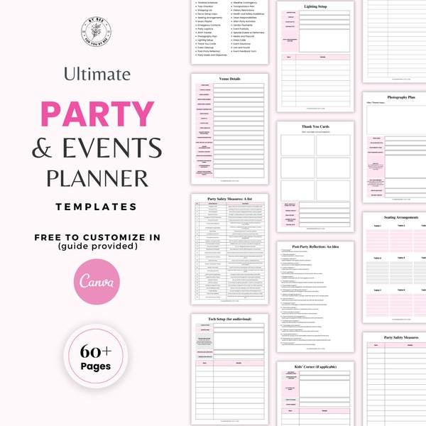 Party Event Planning Book Party Event planner Digital Wedding Bachelorette Birthday Graduation Party Family Party Checklist Organizer Budget