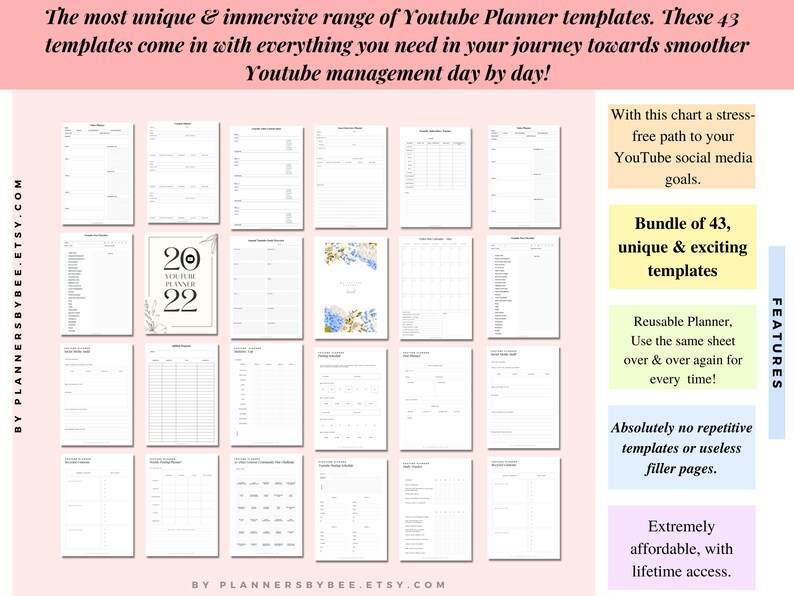 Youtube Planner Video Planner Social Media Content Calendar Etsy